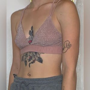 Victoria's Secret Pink Blush pink Silver Lurex triangle logo bralette
